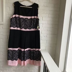 NWT Tahari Dress Black & Pink Lace 22W